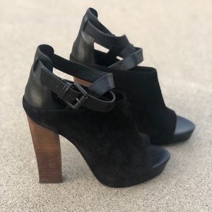 AllSaints Suede Peep Toe Side Buckle Slingback 5’